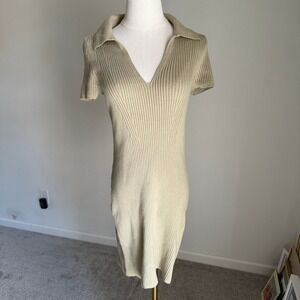 Abercrombie & Fitch Knit Ribbed Polo Dress Short Sleeve Sage Green Small